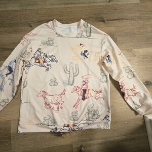 Western Cowboy Print Crewneck Sweatshirt - Cream